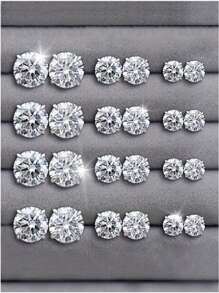 12pcs Set Fashion Crystal Stud Earrings, Rhinestone Earring Sets (No Card Packaging) - Multicolor - View 6