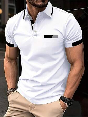 New Men's Button POLO Shirt, Digital Printing Breathable Collared Short Sleeve Tops, Men's Outdoor Sports Polo T-Shirt