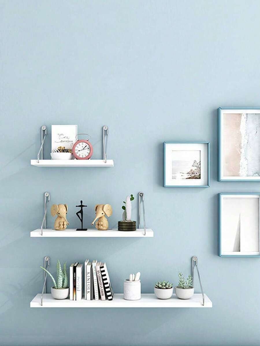 1 Pc (With Hanging Hook) 30cm/40cm/50cm Floating Shelf Wall Mount Organizer Rack, No-Drill, Wall Decor For Bedroom, Kitchen, Bathroom, Toilet, Study, Indoor Wood Shelf
