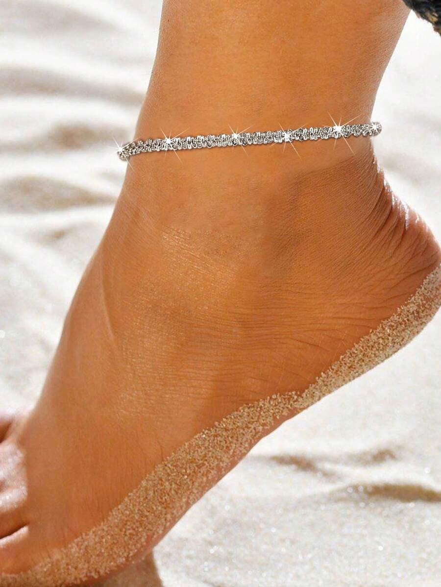 1 件不锈钢星空脚链，长度 21.5-26.5 厘米，银色女士脚饰 - 銀色 - 查看 1