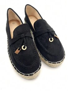 2026 Spring/Autumn New Women's Slip-On Loafers, Versatile Flat Shoes, Straw Sole Shoes - Black - View 7