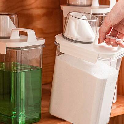 1 件装洗衣粉储存容器，带量杯，透明洗衣用品分配器