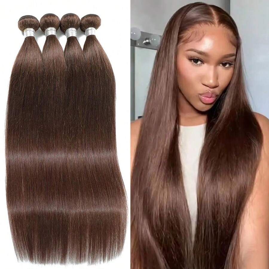 BINF 1/3Pieces Wholesale 10-30 Inch Chocolate Brown #4 Bone Straight Human Hair Bundle Human Hair Bundles Brazilian Raw Hair Weave Extension Double Weft For Women - màu nâu - Xem 1
