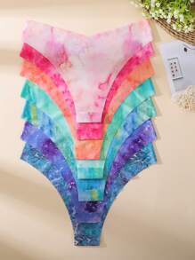 7 件套女士扎染印花性感 V 型腰带无缝光滑舒适透气内裤 - 彩色 - 查看 4