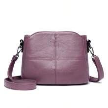  Vintage Women's Soft PU Leather Shoulder Bag Square Solid Color Crossbody Middle-Aged Female New Large Women Messenger Bags