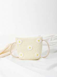 1 Piece Of Children's Mini Cute Beach Straw Bag, Small Daisy Shoulder Crossbody Bag, Children's Sundries Storage Bag. - Multicolor - View 6