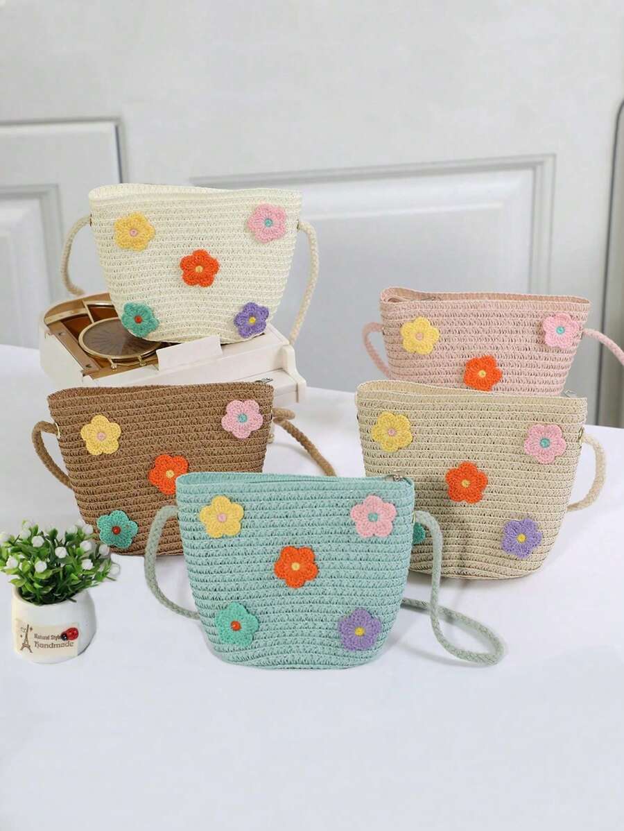 1 Piece Of Children's Mini Cute Beach Straw Bag, Small Daisy Shoulder Crossbody Bag, Children's Sundries Storage Bag. - Multicolor - View 1