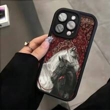 Black White Horse Pattern Fashion Phone Case 1pc Black White Horse Pattern Customized Fashion Phone Case Compatible With IPhone 16ProMax/15/14Plus/13/12/11 Personalized Design Waterproof Shockproof Anti-Fall Scratch Resistant Spring Birthday Gift - Multicolor - View 4