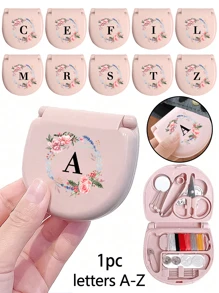 Wreath Name Initials Sewing Toolbox, Letters A-Z, Perfect Gift For Beginners In Sewing: 1 Portable Mini Sewing Set - Foldable, Diy Sewing Supplies And Accessories, Suitable For Travelers And Emergency Clothing Fixers, Mini Needle Box, Portable Small Needle Bag Sewing Tool Combination Set, Hotel Supplies (Pink),Sewing,Sewing Kit,Wedding,Sewing,Craft,Crafts,Sewing Items