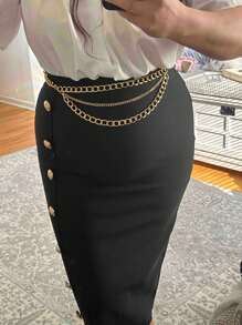 1pc Women's Fashion Personalized Gold & Silver Thick Chain Waist Chain - Multicolor - View 3