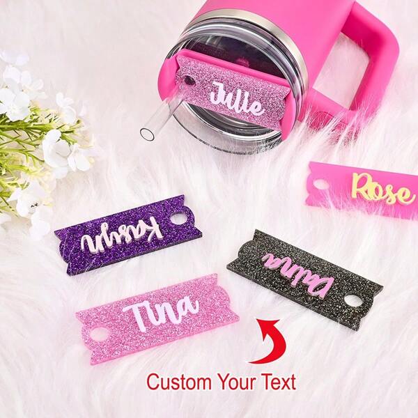 Gepersonaliseerde naamplaatjes voor bekers, 4 Spark-materialen, 30 oz 40 oz bekernaamplaatje, gepersonaliseerd naamplaatje compatibel met Sta-Ley, dekseltopper voor bekers, bekeraccessoire, voor hem, haar, vriend, vriendin, vader, moeder, familie, vrienden, huisdieren Voor jubilea Valentijnsdag Moederdag, voor verjaardagen, voor kinderdag Vaderdag Afstuderen Bruiloften Woonkamer, slaapkamer, theesalon, thuis Waterfles