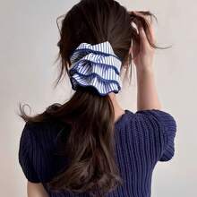Oversized Simple French Striped Double Layer Hair Scrunchie, Wysokiej jakości materiałowy dodatek do włosów, gumka do włosów z gumką do włosów