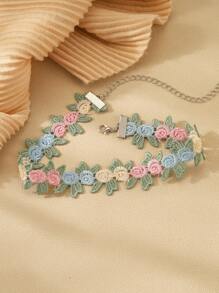 5 pièces Ensemble de colliers ras-du-cou à fleurs romantiques - Colliers ras-du-cou à fleurs crochetées et en dentelle - Cadeau de bijoux élégants pour femmes pour l'anniversaire, l'anniversaire de mariage