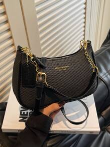 1pc Solid Color PU Leather Shoulder Bag For Women, Versatile Crossbody Bag For Commuting, Adjustable Shoulder Strap - màu đen - Xem 7