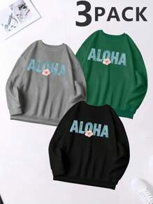 ALOHA 250g Women's Printed Sweatshirts 3-Pack - Black+Gray+Green - View 1