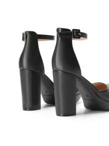 Women's Platform High Chunky Heels Pumps Closed Toe Block Ankle Strap Solid Color Comfortable Fashionable Bridal Party Wedding Dress Shoes - 黑PU - 查看 7