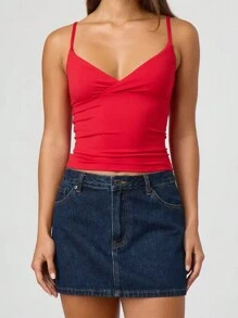 Women's Y2K Cami Tank Tops Solid Color/Floral/Fruit Spaghetti Strap V Neck Camisole Crop Tops Sexy Backless Sleeveless Slim Fit Vest Shirt Summer Going Out Tops Aesthetic Clothes Streetwear - 紅色 - 查看 3