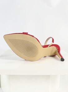 女士漆皮后绑带踝带尖头细高跟凉鞋，优雅迷人时尚派对场合红色高跟鞋 - 紅色 - 查看 6