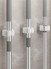 3 pezzi Supporto per scopa e mocio, montato a parete, morsetto per scopa autoadesivo, senza bisogno di forare, adatto per casa, giardino, garage e spazio di stoccaggio, per appendere scope e paletta - Multicolore - Visualizzare 9