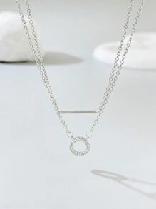 1pc Minimalist Round Cubic Zirconia Necklace, 925 Sterling Silver Pendant Clavicle Necklace, Elegant Jewelry Gift, Suitable For Girls Daily And Date Outfit Decoration - Style 10 - View 6