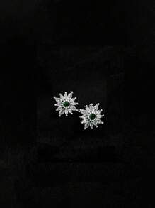 GAGAFEEL A Pair Of Sterling S925 Silver Luxury Elegant Shining Emerald Green Rhombic Zirconia Gold Ear Studs For Women Luxury Fashion Earrings Daily Life Party Jewelry Gift - Silver - View 8