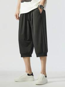 Plus Size Men 3/4 Relaxed Casual Sweatpants, Simple And Fashion, Suitable For Daily Wear In Summer - Black - View 4