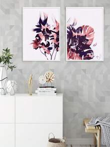 Kit 2 Quadros Decorativos Folhas Tons Roxo Costela de adão  – Ideal para Sala de Estar, Escritório, Hall de Entrada, Quarto e Ambientes Modernos – Arte Abstrata para Decoração Elegante e Sofisticada - Branco - Visão 4