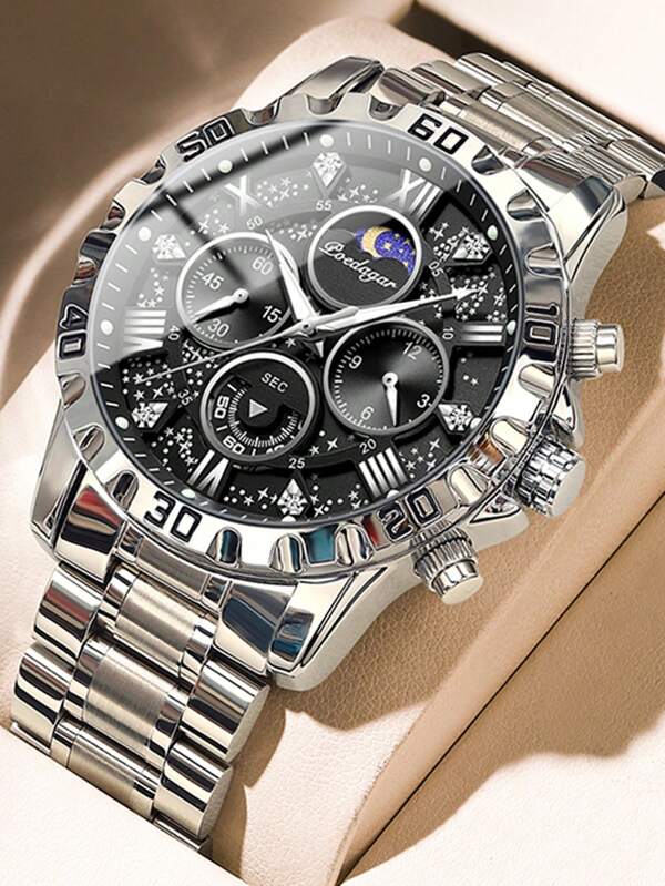 Sports Men Watch Waterproof Chronograph Men's Watches Luminous Stainless Steel Luxury Watch For Man Quartz +Box,1PC