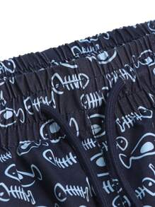 Herren Fischgrätenmuster Rundhals Kurzarm Lässig T-Shirt & Shorts Set mit Kordelzug Taille