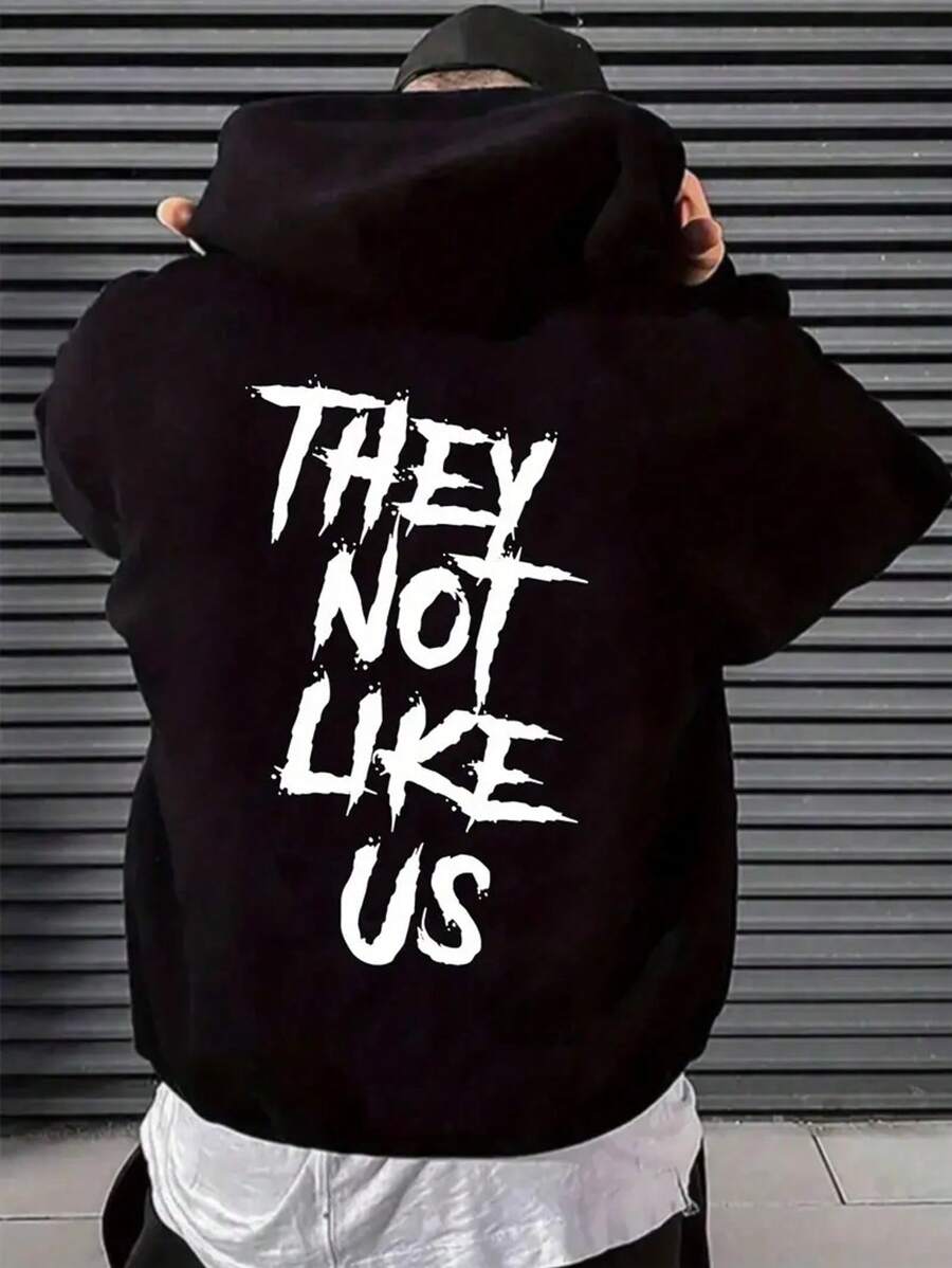 They Not Like US Fashion Print, Men's Casual And Comfortable Hoodie, Long-Sleeve Hoodie, Autumn And Winter Casual All-Matching Tops - 黑色 - 查看 1