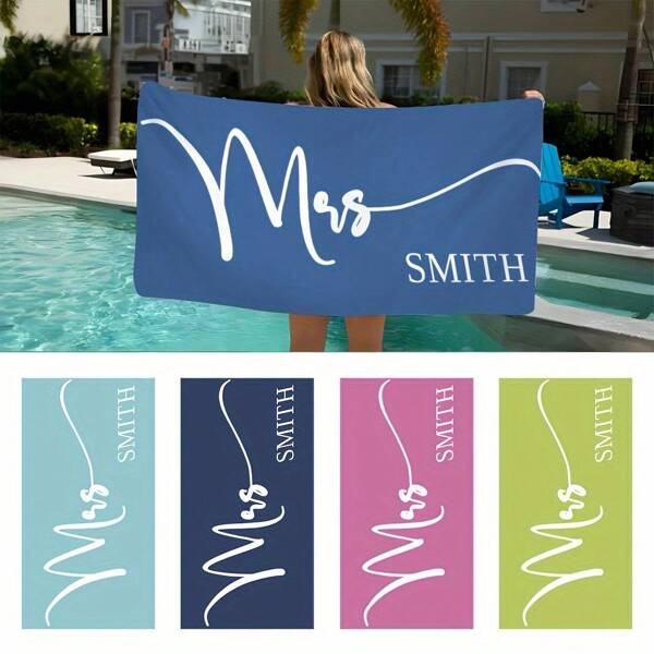 Asciugamano da spiaggia personalizzato Mr & Mrs - Motivo con nome personalizzato, in poliestere ultra-assorbente e morbido, perfetto per luna di miele di coppie, anniversari, feste in piscina e vacanze al mare, adatto come regalo per la festa della mamma, decorazione estiva per il bagno, accessori da viaggio, essenziali da spiaggia, vibrazioni da vacanza