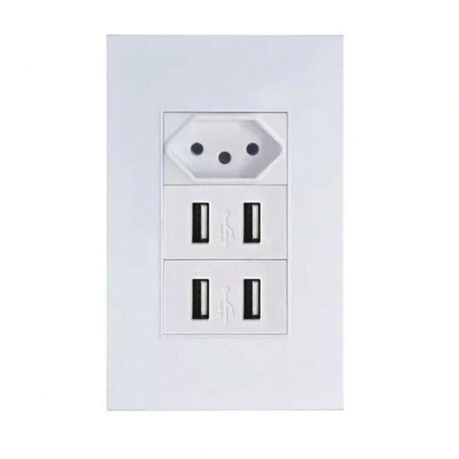 Double USB Input Wall Socket Bivolt White 10 Variations Power Switch