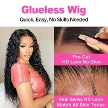 bling hair 9x6 7x5 6x4 5x5 Deep Wave Lace Wigs Human Hair 13x4 13x6 HD Transparent Lace Frontal Wigs For Women 180% Density Glueless Wigs Human Hair Pre Plucked With Baby Hair Natural Color - Natural Black - 查看 5
