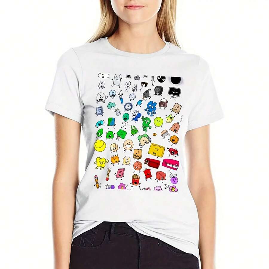 BFDI All Characters (Transparent) T-shirt cute clothes Aesthetic clothing oversized t shirt Women - Blanco - Ver 1