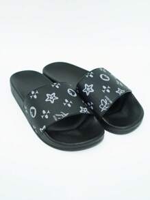 VURNBOIO 1 Pair Men's Fashion Printed Slippers, Random Patterned Slip-On