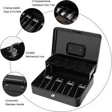 Cash Box With Lock Key And Money Tray - Large Money Box For Cash Register, Metal Lock Box For Money  11.8" X 9.4" X 3.54" Black - Blue With Key Lock - View 12