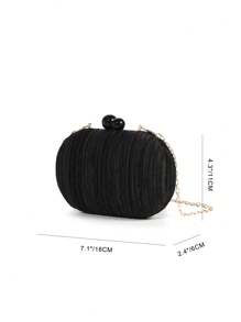 1pc Elegant Mini Solid Color Satin Textured Pleated Oval Clutch Bag, Suitable For Party, Wedding, Formal Events ,Wedding - Black - View 4