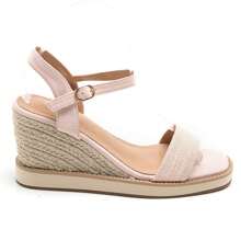 Sandalias de cuña con correa con hebilla y decoración de strass - Rosa - Ver 2
