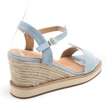 Wedge Sandals With Buckle Strap And Rhinestone Decor - Blue - View 4