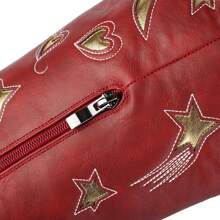 Cowboy Boots For Women Knee High Cowboy Boots With Classic Embroidered Stars Moon Heart Patterns Chunky Heel Low Heel Women's Western Boots Tall Cowboy Boots - Red + Gold - View 5