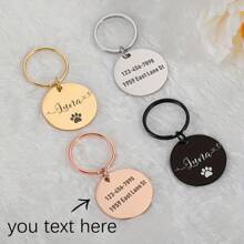 Personalized Pet ID Tag, Round Pet Collar Accessory, Custom Engraved Name Plate, Adorable Animal Pattern Print, Premium Material, Suitable For Cats And Dogs