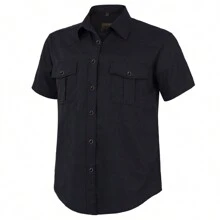 Men's Western Cowboy Pearl Snap Button Up Casual Short Sleeve Two Pockets Work Shirts - màu đen - Xem 1