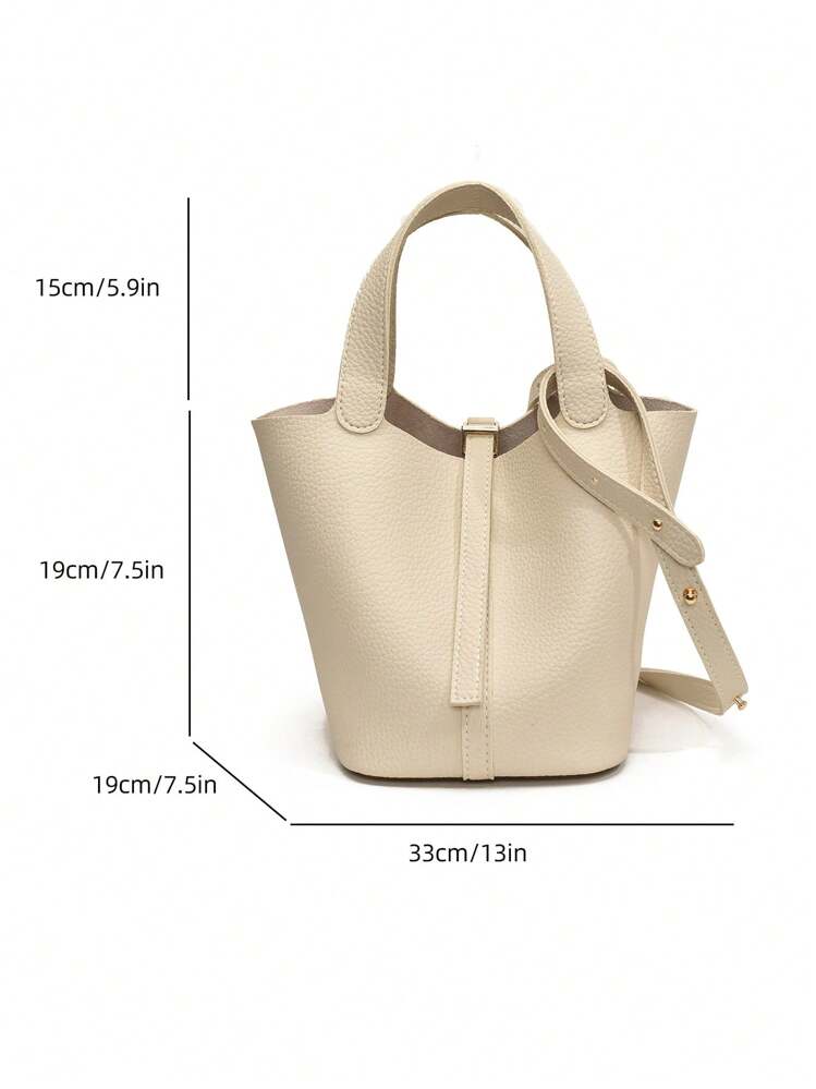 FRIFUL 1 pièce Nouveau sac seau polyvalent décontracté rétro pour femme, de couleur unie, convenant pour les trajets, les sorties quotidiennes et le travail. Sac à main pour femme - Blanc - Voir 3