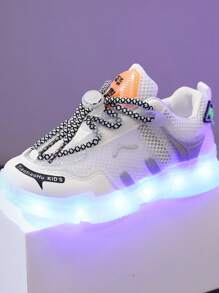USB Rechargeable LED Light Up Mesh Breathable Sneakers For Boys, Girls, Kids, Children, Toddlers, Spring/Summer/Autumn, Casual Shoes, Running Shoes, Color Changing Night Light, Outdoor Sports Retractable Wheeled Roller Skate Shoes With LED Lights