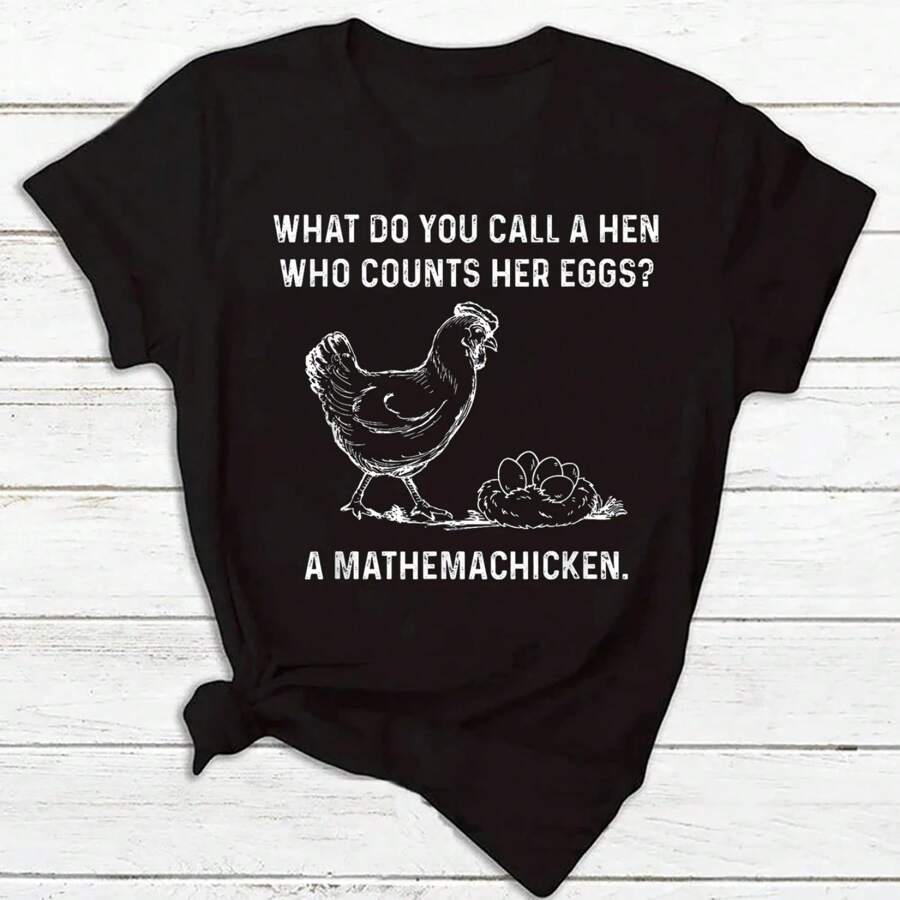 Chicken Sees A Salad Printed T Shirt Summer Fashion Short Sve TShirt Printed Tee O-Neck Casual T-Shirt Women Clothing Tops - 黑色 - 查看 1