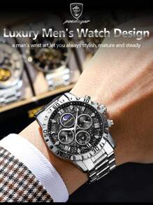POEDAGAR Sports Men Watch Waterproof Chronograph Men's Watches Luminous Stainless Steel Luxury Watch For Man Quartz +Box,1PC