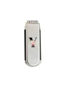 Gương trang điểm và làm tóc gấp gọn 2 trong 1 - Để bàn di động, chữ cái A-Z màu đen và họa tiết hoa, dụng cụ làm đẹp du lịch hiện đại, lược gấp kèm gương trang điểm, tiện lợi mang theo, lược đệm khí đa năng, bàn chải massage da đầu (Không bao gồm các mẫu Q/U/X) - Bạc - Xem 13