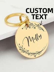 Personalized Pet ID Tag, Round Pet Collar Accessory, Custom Engraved Name Plate, Adorable Animal Pattern Print, Premium Material, Suitable For Cats And Dogs