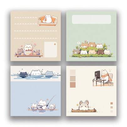 1 件/4 件猫咪便签 3x3 可爱美观自粘便签，适用于学校、办公室和家庭 - 适合教师、女士和同事、学校用品、返校的理想礼物