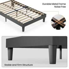 Bed Frame With Upholstered Headboard, Platform Bed Frame With Wooden Slats And Storage Space Under The Bed - 深灰色 - 查看 7